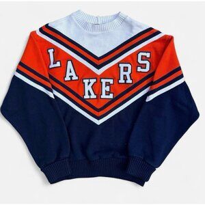 Vintage 80s Varsity Spirit Fashions Color Block Lakers Cheerleading Sweater